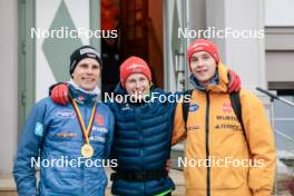 13.10.2024, Oberhof, Germany (GER): David Mach (GER), Elias Mach (GER), Lucas Mach (GER), (l-r)  - German Championships Nordic Combined men and women, team sprint  HS140/15km men, Oberhof (GER). www.nordicfocus.com. © Volk/NordicFocus. Every downloaded picture is fee-liable.