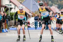 13.10.2024, Oberhof, Germany (GER): Albin Stenzel (GER), Richard Stenzel (GER), (l-r)  - German Championships Nordic Combined men and women, team sprint  HS140/15km men, Oberhof (GER). www.nordicfocus.com. © Volk/NordicFocus. Every downloaded picture is fee-liable.