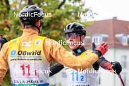 13.10.2024, Oberhof, Germany (GER): Wendelin Thannheimer (GER), David Mach (GER), (l-r)  - German Championships Nordic Combined men and women, team sprint  HS140/15km men, Oberhof (GER). www.nordicfocus.com. © Volk/NordicFocus. Every downloaded picture is fee-liable.