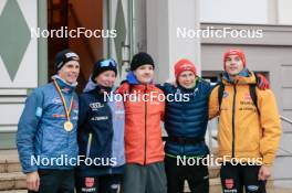 13.10.2024, Oberhof, Germany (GER): David Mach (GER), Sophia Maurus (GER), Ansgar Schupp (GER), Elias Mach (GER), Lucas Mach (GER), (l-r)  - German Championships Nordic Combined men and women, team sprint  HS140/15km men, Oberhof (GER). www.nordicfocus.com. © Volk/NordicFocus. Every downloaded picture is fee-liable.