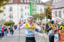 13.10.2024, Oberhof, Germany (GER): Pirmin Maier (GER) getting a standing ovation at the finish line - German Championships Nordic Combined men and women, team sprint  HS140/15km men, Oberhof (GER). www.nordicfocus.com. © Volk/NordicFocus. Every downloaded picture is fee-liable.