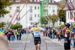 13.10.2024, Oberhof, Germany (GER): Pirmin Maier (GER) getting a standing ovation at the finish line - German Championships Nordic Combined men and women, team sprint  HS140/15km men, Oberhof (GER). www.nordicfocus.com. © Volk/NordicFocus. Every downloaded picture is fee-liable.