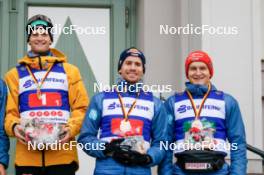 13.10.2024, Oberhof, Germany (GER): Wendelin Thannheimer (GER), Jakob Lange (GER), Julian Schmid (GER), (l-r) - German Championships Nordic Combined men and women, team sprint  HS140/15km men, Oberhof (GER). www.nordicfocus.com. © Volk/NordicFocus. Every downloaded picture is fee-liable.