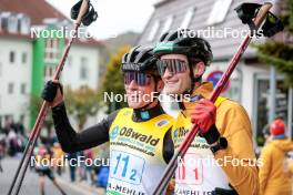 13.10.2024, Oberhof, Germany (GER): David Mach (GER), Wendelin Thannheimer (GER), (l-r)  - German Championships Nordic Combined men and women, team sprint  HS140/15km men, Oberhof (GER). www.nordicfocus.com. © Volk/NordicFocus. Every downloaded picture is fee-liable.