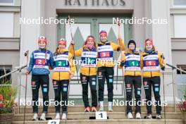 13.10.2024, Oberhof, Germany (GER): Ronja Loh (GER), Jenny Nowak (GER), Nathalie Armbruster (GER), Svenja Wuerth (GER), Cindy Haasch (GER), Maria Gerboth (GER), (l-r) - German Championships Nordic Combined men and women, team sprint  HS100/9km women, Oberhof (GER). www.nordicfocus.com. © Volk/NordicFocus. Every downloaded picture is fee-liable.