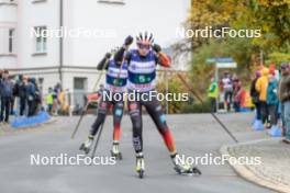 13.10.2024, Oberhof, Germany (GER): Magdalena Burger (GER), Sofia Eggensberger (GER), (l-r)  - German Championships Nordic Combined men and women, team sprint  HS100/9km women, Oberhof (GER). www.nordicfocus.com. © Volk/NordicFocus. Every downloaded picture is fee-liable.