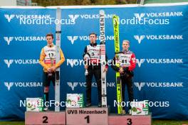 28.09.2024, Hinzenbach, Austria (AUT): Andreas Wellinger (GER), Daniel Tschofenig (AUT), Jan Hoerl (AUT), (l-r)  - Summer Grand Prix ski jumping, individual HS90, Hinzenbach (AUT). www.nordicfocus.com. © Volk/NordicFocus. Every downloaded picture is fee-liable