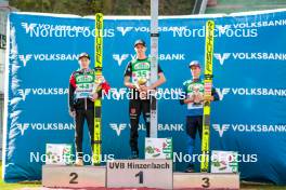 29.09.2024, Hinzenbach, Austria (AUT): Jan Hoerl (AUT), Andreas Wellinger (GER), Stefan Kraft (AUT), (l-r)  - Summer Grand Prix ski jumping, individual HS90, Hinzenbach (AUT). www.nordicfocus.com. © Volk/NordicFocus. Every downloaded picture is fee-liable