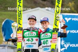 29.09.2024, Hinzenbach, Austria (AUT): Jan Hoerl (AUT), Stefan Kraft (AUT), (l-r)  - Summer Grand Prix ski jumping, individual HS90, Hinzenbach (AUT). www.nordicfocus.com. © Volk/NordicFocus. Every downloaded picture is fee-liable