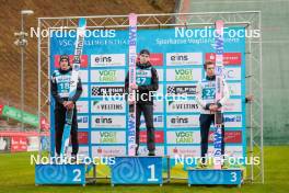 05.10.2024, Klingenthal, Germany (GER): Timi Zajc (SLO), Marius Lindvik (NOR), Halvor Egner Granerud (NOR), (l-r)  - Summer Grand Prix ski jumping men, individual HS140, Klingenthal (GER). www.nordicfocus.com. © Volk/NordicFocus. Every downloaded picture is fee-liable