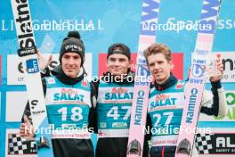 05.10.2024, Klingenthal, Germany (GER): Timi Zajc (SLO), Marius Lindvik (NOR), Halvor Egner Granerud (NOR), (l-r)  - Summer Grand Prix ski jumping men, individual HS140, Klingenthal (GER). www.nordicfocus.com. © Volk/NordicFocus. Every downloaded picture is fee-liable