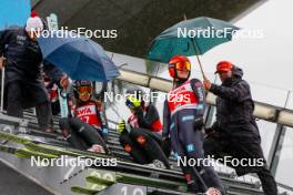 04.10.2024, Klingenthal, Germany (GER): Juliane Seyfarth (GER), Silje Opseth (NOR), Katharina Schmid (GER), (l-r)  - Summer Grand Prix ski jumping women, individual HS140, training, quali, Klingenthal (GER). www.nordicfocus.com. © Volk/NordicFocus. Every downloaded picture is fee-liable