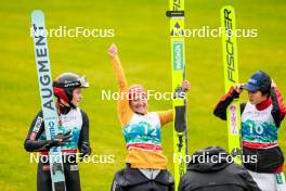 05.10.2024, Klingenthal, Germany (GER): Eirin Maria Kvandal (NOR), Katharina Schmid (GER), Yuki Ito (JPN), (l-r)  - Summer Grand Prix ski jumping women, individual HS140, Klingenthal (GER). www.nordicfocus.com. © Volk/NordicFocus. Every downloaded picture is fee-liable