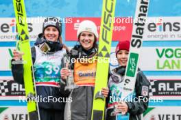 05.10.2024, Klingenthal, Germany (GER): Annika Sieff (ITA), Lara Malsiner (ITA), Sara Takanashi (JPN), (l-r)  - Summer Grand Prix ski jumping women, individual HS140, Klingenthal (GER). www.nordicfocus.com. © Volk/NordicFocus. Every downloaded picture is fee-liable