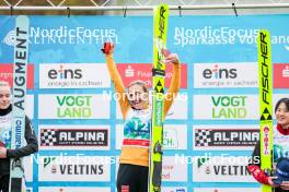 05.10.2024, Klingenthal, Germany (GER): Eirin Maria Kvandal (NOR), Katharina Schmid (GER), Yuki Ito (JPN), (l-r)  - Summer Grand Prix ski jumping women, individual HS140, Klingenthal (GER). www.nordicfocus.com. © Volk/NordicFocus. Every downloaded picture is fee-liable