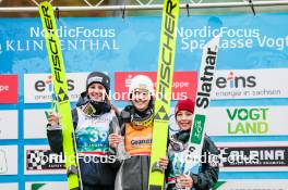 05.10.2024, Klingenthal, Germany (GER): Annika Sieff (ITA), Lara Malsiner (ITA), Sara Takanashi (JPN), (l-r)  - Summer Grand Prix ski jumping women, individual HS140, Klingenthal (GER). www.nordicfocus.com. © Volk/NordicFocus. Every downloaded picture is fee-liable