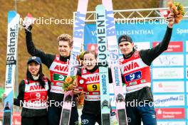 06.10.2024, Klingenthal, Germany (GER): Thea Minyan Bjoerseth (NOR), Halvor Egner Granerud (NOR), Eirin Maria Kvandal (NOR), Marius Lindvik (NOR), (l-r) - Summer Grand Prix ski jumping, mixed team HS140, Klingenthal (GER). www.nordicfocus.com. © Volk/NordicFocus. Every downloaded picture is fee-liable