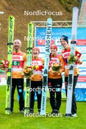 06.10.2024, Klingenthal, Germany (GER): Pius Paschke (GER), Katharina Schmid (GER), Andreas Wellinger (GER), Selina Freitag (GER), (l-r) - Summer Grand Prix ski jumping, mixed team HS140, Klingenthal (GER). www.nordicfocus.com. © Volk/NordicFocus. Every downloaded picture is fee-liable