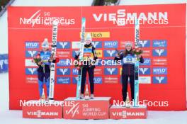 03.01.2024, Villach, Austria (AUT): Eva Pinkelnig (AUT), Nika Prevc (SLO), Abigail Strate (CAN), (l-r) - FIS world cup ski jumping women, individual HS98, Villach (AUT). www.nordicfocus.com. © Barbieri/NordicFocus. Every downloaded picture is fee-liable.