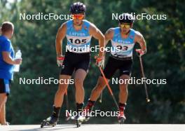 17.07.2024, Madona, Latvia (LAT): Sandijs Suhanovs (LAT), Eldar Kadyrov (KGZ) - FIS Rollerski World Cup, interval, Madona (LAT). www.nordicfocus.com. © Koksarovs/NordicFocus. Every downloaded picture is fee-liable.