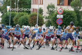 21.07.2024, Madona, Latvia (LAT): Raimo Vigants (LAT), Lauris Kaparkales (LAT), Emanuele Becchis (ITA) - FIS Rollerski World Cup, mass, Madona (LAT). www.nordicfocus.com. © Koksarovs/NordicFocus. Every downloaded picture is fee-liable.