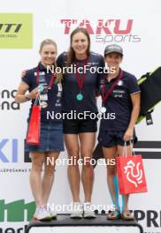 21.07.2024, Madona, Latvia (LAT): Medal ceremony, Patricija Eiduka (LAT), Linn Soemskar (SWE), Maria Boccardi (ITA)  - FIS Rollerski World Cup, mass, Madona (LAT). www.nordicfocus.com. © Koksarovs/NordicFocus. Every downloaded picture is fee-liable.