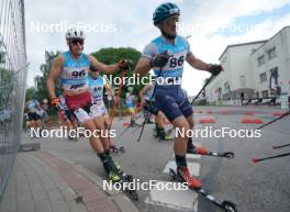 21.07.2024, Madona, Latvia (LAT): Niks Saulitis (LAT), Michele Valerio (ITA) - FIS Rollerski World Cup, mass, Madona (LAT). www.nordicfocus.com. © Koksarovs/NordicFocus. Every downloaded picture is fee-liable.