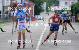 21.07.2024, Madona, Latvia (LAT): Johanna Holmberg (SWE), Anna Maria Ghiddi (ITA) - FIS Rollerski World Cup, mass, Madona (LAT). www.nordicfocus.com. © Koksarovs/NordicFocus. Every downloaded picture is fee-liable.