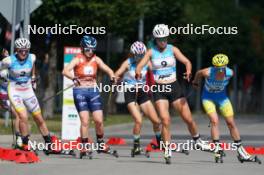 21.07.2024, Madona, Latvia (LAT): Johanna Holmberg (SWE), Anna Maria Ghiddi (ITA), Mariia Pavlenko (UKR) - FIS Rollerski World Cup, mass, Madona (LAT). www.nordicfocus.com. © Koksarovs/NordicFocus. Every downloaded picture is fee-liable.