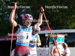 20.07.2024, Madona, Latvia (LAT): Linda Kaparkaleja (LAT), Johanna Holmberg (SWE), Anna Maria Ghiddi (ITA) - FIS Rollerski World Cup, sprint, Madona (LAT). www.nordicfocus.com. © Koksarovs/NordicFocus. Every downloaded picture is fee-liable.