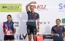 20.07.2024, Madona, Latvia (LAT): Medal ceremony, Tena Hadzic (CRO), Linn Soemskar (SWE), Ebba Stenman (SWE) - FIS Rollerski World Cup, sprint, Madona (LAT). www.nordicfocus.com. © Koksarovs/NordicFocus. Every downloaded picture is fee-liable.