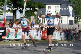 20.07.2024, Madona, Latvia (LAT): Bruno Bilans (LAT), Bohdan Nikulin (UKR) - FIS Rollerski World Cup, sprint, Madona (LAT). www.nordicfocus.com. © Koksarovs/NordicFocus. Every downloaded picture is fee-liable.