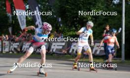 20.07.2024, Madona, Latvia (LAT): Linda Kaparkaleja (LAT), Johanna Holmberg (SWE), Anna Maria Ghiddi (ITA) - FIS Rollerski World Cup, sprint, Madona (LAT). www.nordicfocus.com. © Koksarovs/NordicFocus. Every downloaded picture is fee-liable.