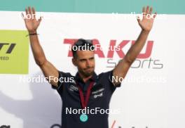 20.07.2024, Madona, Latvia (LAT): Medal ceremony, Emanuele Becchis (ITA) - FIS Rollerski World Cup, sprint, Madona (LAT). www.nordicfocus.com. © Koksarovs/NordicFocus. Every downloaded picture is fee-liable.