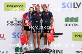 20.07.2024, Madona, Latvia (LAT): Medal ceremony, Tena Hadzic (CRO), Linn Soemskar (SWE), Ebba Stenman (SWE) - FIS Rollerski World Cup, sprint, Madona (LAT). www.nordicfocus.com. © Koksarovs/NordicFocus. Every downloaded picture is fee-liable.