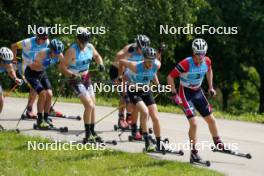 18.07.2024, Madona, Latvia (LAT): Andreas Bergsland (NOR), Erik Fransson (SWE), Martin Himma (EST) - FIS Rollerski World Cup, team sprint, Madona (LAT). www.nordicfocus.com. © Koksarovs/NordicFocus. Every downloaded picture is fee-liable.