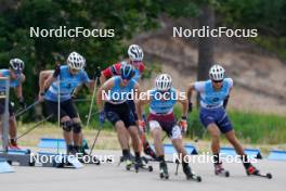 18.07.2024, Madona, Latvia (LAT): Dmitriy Kolomeyets (KAZ), Oleksandr Rudenko (UKR), Lauris Kaparkalejs (LAT), Ricardo Lorenzo Masiero (ITA) - FIS Rollerski World Cup, team sprint, Madona (LAT). www.nordicfocus.com. © Koksarovs/NordicFocus. Every downloaded picture is fee-liable.