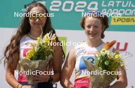 18.07.2024, Madona, Latvia (LAT): Flower ceremony, Maria Invernizzi (ITA), Anna Maria Ghiddi (ITA) - FIS Rollerski World Cup, team sprint, Madona (LAT). www.nordicfocus.com. © Koksarovs/NordicFocus. Every downloaded picture is fee-liable.