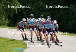 18.07.2024, Madona, Latvia (LAT): Andreas Bergsland (NOR), Erik Fransson (SWE), Martin Himma (EST) - FIS Rollerski World Cup, team sprint, Madona (LAT). www.nordicfocus.com. © Koksarovs/NordicFocus. Every downloaded picture is fee-liable.