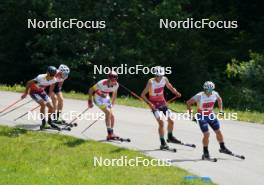 18.07.2024, Madona, Latvia (LAT): Carlo Cantaloni (ITA), Bruno Bilans (LAT), Ville Jutterdal (SWE) - FIS Rollerski World Cup, team sprint, Madona (LAT). www.nordicfocus.com. © Koksarovs/NordicFocus. Every downloaded picture is fee-liable.