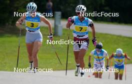 18.07.2024, Madona, Latvia (LAT): Teiloora Ojaste (EST), Kitija Auzina (LAT) - FIS Rollerski World Cup, team sprint, Madona (LAT). www.nordicfocus.com. © Koksarovs/NordicFocus. Every downloaded picture is fee-liable.