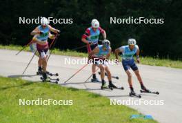 18.07.2024, Madona, Latvia (LAT): Silvestrs Svauksts (LAT), Lauris Kaparkalejs (LAT), Ricardo Lorenzo Masiero (ITA) - FIS Rollerski World Cup, team sprint, Madona (LAT). www.nordicfocus.com. © Koksarovs/NordicFocus. Every downloaded picture is fee-liable.