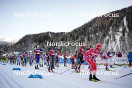 13.01.2024, Sexten, Italy (ITA): Gian Flurin Pfaeffli (SUI), Olli Olli (FIN), Filip Rosj (SWE), (l-r)  - Ski Classics 3 Zinnen Ski Marathon - Sexten (ITA). www.nordicfocus.com. © Vanzetta/NordicFocus. Every downloaded picture is fee-liable.