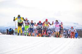 07.04.2024, Bardufoss-Finnsnes, Norway (NOR): Amund Hoel (NOR), Thomas Bing (GER), Max Novak (SWE), Andreas Nygaard (NOR), Johan Hoel (NOR), Thomas Oedegaarden (NOR), Stanislav Rezac (CZE), (l-r) - Ski Classics Summit 2 Senja, Bardufoss-Finnsnes (NOR). www.nordicfocus.com. © Reichert/NordicFocus. Every downloaded picture is fee-liable.