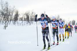 07.04.2024, Bardufoss-Finnsnes, Norway (NOR): Oskar Kardin (SWE), Jonas Vika (NOR), Morten Eide Pedersen (NOR), (l-r) - Ski Classics Summit 2 Senja, Bardufoss-Finnsnes (NOR). www.nordicfocus.com. © Reichert/NordicFocus. Every downloaded picture is fee-liable.