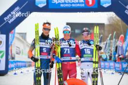 07.04.2024, Bardufoss-Finnsnes, Norway (NOR): Max Novak (SWE), Martin Loewstroem Nyenget (NOR), Eirik Sverdrup Augdal (NOR), (l-r) - Ski Classics Summit 2 Senja, Bardufoss-Finnsnes (NOR). www.nordicfocus.com. © Reichert/NordicFocus. Every downloaded picture is fee-liable.