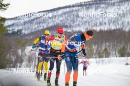 07.04.2024, Bardufoss-Finnsnes, Norway (NOR): Max Novak (SWE), Johan Hoel (NOR), Amund Riege (NOR), (l-r) - Ski Classics Summit 2 Senja, Bardufoss-Finnsnes (NOR). www.nordicfocus.com. © Reichert/NordicFocus. Every downloaded picture is fee-liable.