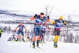 07.04.2024, Bardufoss-Finnsnes, Norway (NOR): Max Novak (SWE), Andreas Nygaard (NOR), Amund Riege (NOR), (l-r) - Ski Classics Summit 2 Senja, Bardufoss-Finnsnes (NOR). www.nordicfocus.com. © Reichert/NordicFocus. Every downloaded picture is fee-liable.