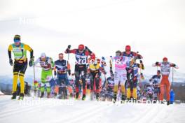 07.04.2024, Bardufoss-Finnsnes, Norway (NOR): Amund Hoel (NOR), Thomas Bing (GER), Max Novak (SWE), Andreas Nygaard (NOR), Johan Hoel (NOR), Thomas Oedegaarden (NOR), Stanislav Rezac (CZE), (l-r) - Ski Classics Summit 2 Senja, Bardufoss-Finnsnes (NOR). www.nordicfocus.com. © Reichert/NordicFocus. Every downloaded picture is fee-liable.